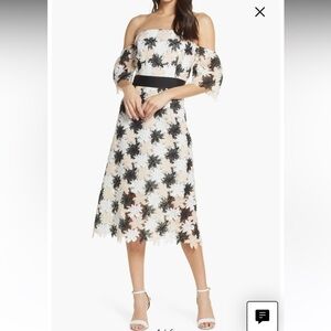 Sam Edelman dress womens 6 off the shoulder Tri color lace black blush floral